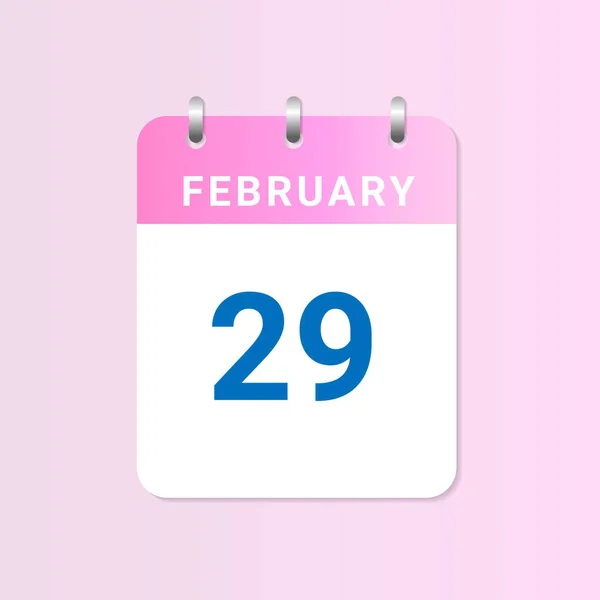 二月二十九日2月份的每日日历 用白纸写着 — 图库矢量图片