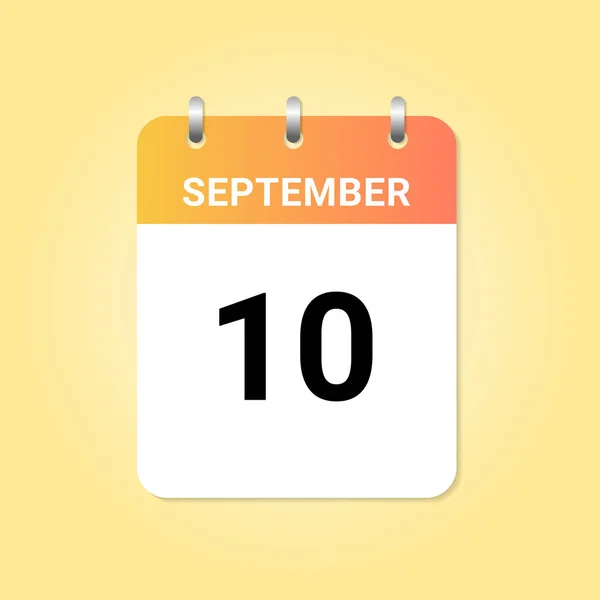 Daily Calendar 10Th September Month White Paper Note Vector — Stock Vector