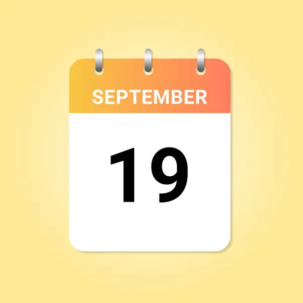 Daily Calendar 19Th September Month White Paper Note Vector — Stock Vector