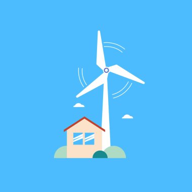 Alternatif enerji, güneş ve rüzgar enerjisi temalarının çizimleri. Vektör illüstrasyonları.