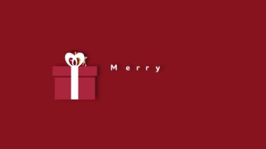 Kırmızı arkaplanı olan basit ve modern bir Noel tebrik kartı. Pakette bir hediye, bir şeker kamışı, küçük bir altın yıldız ve 