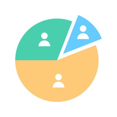 Düz renk vektör unsuru olan seyirci segmentasyonu, bir pazarlama stratejisinin temelini oluşturur. Bölümler bölünmüş ve beyaz üzerine tam boyutlu bir dekorasyon yapılmış..