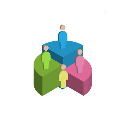 3 boyutlu pasta grafikleri ve piyasa segmentasyonunu, veri analizini ve müşteri nüfusunu temsil eden segmentli diyagramlardan oluşan yaratıcı bir set. İş sunumları ve pazarlama görselleri için ideal