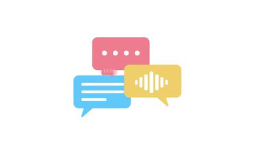 Farklı renklerde iki sohbet baloncuğunun modern düz animasyonu, konuşmayı, sosyal mesajlaşmayı veya insanlar arasındaki dijital etkileşimi sembolize eder.