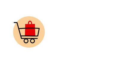 Ekranda yuvarlanan animasyon tramvay veya alışveriş arabası, e-ticaret, lojistik veya perakende temalı görsel alışveriş için ideal.