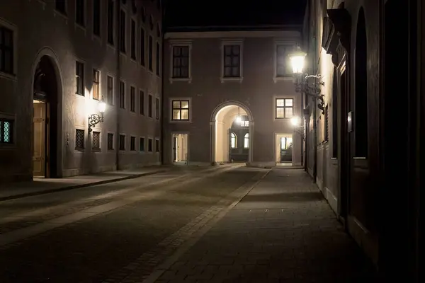 An old courtyard at Munich, Germany on a spring night. The old lanterns light the scenery beautifully.
