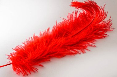 Beyaz arkaplanda izole edilmiş bir şaft üzerindeki simetrik kırmızı çubukların seçici odak görünümü