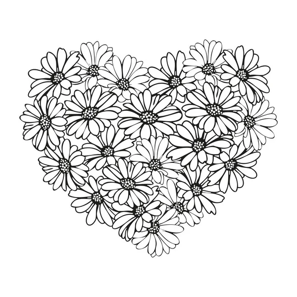 Daisy Cuori Cornice San Valentino Vettore Isolato Sfondo Bianco — Vettoriale Stock