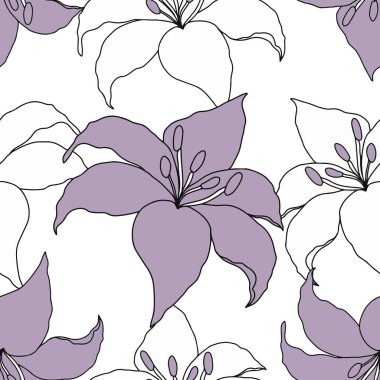 Lilly flower head for textile design, seamless pattern for wallpaper or fabric