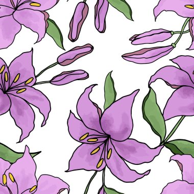 Lilly hand drawn flower,floral seamless pattern for textile