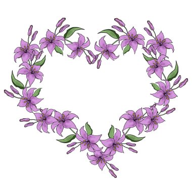 Lilly hand drawn flower hearts frame for card or invite