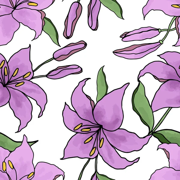 Lilly hand drawn flower,floral seamless pattern for textile