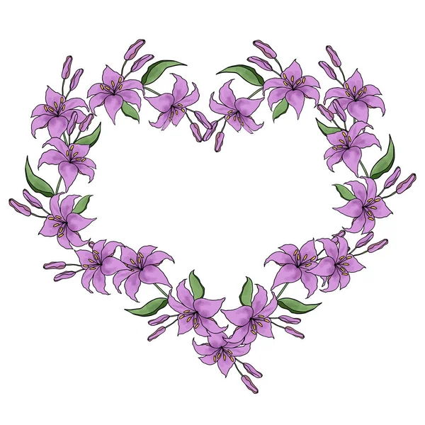 Lilly hand drawn flower hearts frame for card or invite