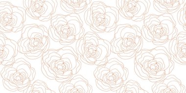 Hassas bir gül çiçeği. Yüzey tasarımı için çizilmiş bir el çizimi. Altın gül çizgisi sanat arka plan vektörü. Altın çizgili doğal botanik zarif çiçek, dekorasyon, duvar dekorasyonu, duvar kağıdı, kapak, afiş, poster, kart.