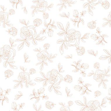 Hassas bir gül çiçeği. Yüzey tasarımı için çizilmiş bir el çizimi. Altın gül çizgisi sanat arka plan vektörü. Altın çizgili doğal botanik zarif çiçek, dekorasyon, duvar dekorasyonu, duvar kağıdı, kapak, afiş, poster, kart.