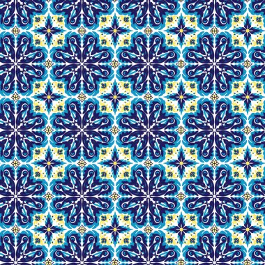 Azulejos mavi ve sarı pürüzsüz desen, Protugal stili yüzey tasarımı