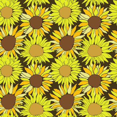 Ayçiçeği başı, tekstil ya da yüzey için kusursuz desen. Vektör arkaplanı
