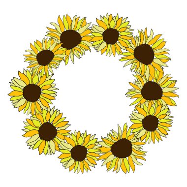 Yüzey dekorasyonu için şirin bir ayçiçeği dekoru. El çizimi çiçek vektör elementleri