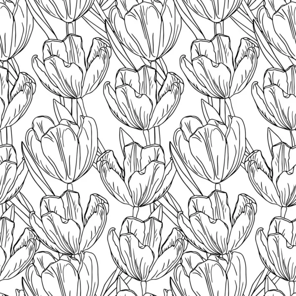 Tulpen Blühen Nahtlos Frühling Hintergrund — Stockvektor