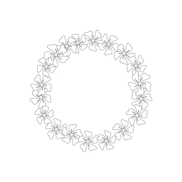 Corona Círculo Flores Arte Línea Tarjeta Decorativa Blanco Negro Para — Archivo Imágenes Vectoriales