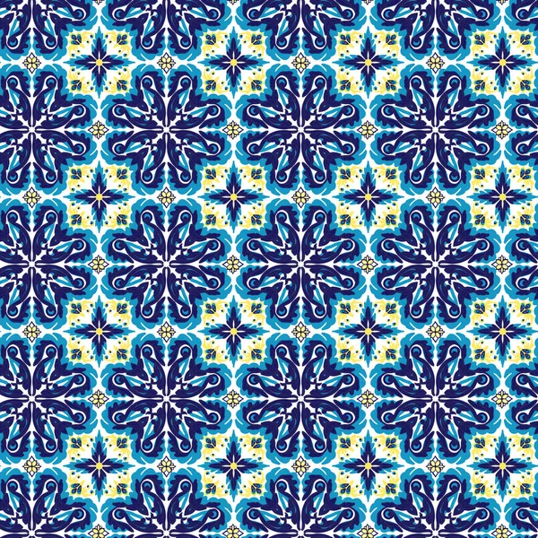 Azulejos Blaues Und Gelbes Nahtloses Muster Oberflächendesign Protugalen Stil — Stockvektor