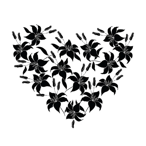 Цветок Лилии Белом Фоне Элегантная Линия Искусства Живо Цветы Листья — стоковый вектор