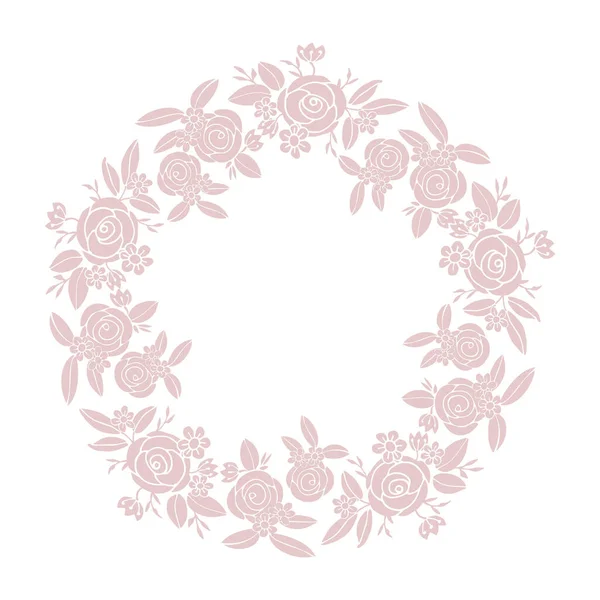 Roses Circle Wreath Card Invite Pink Pastel Vector Frame — Stock Vector