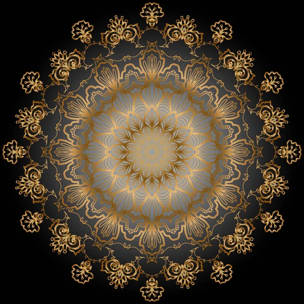 Lyxig Gyllene Mandala Inredning Svart Bakgrund Spets Bakgrund För Design — Stock vektor