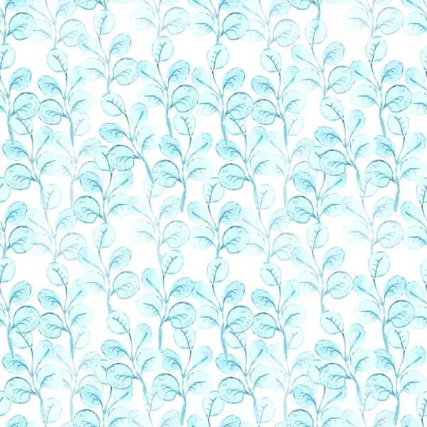 Голубые Листья Акварели Безгерметичный Узор Текстильного Дизайна Нежный Светло Синий — стоковое фото