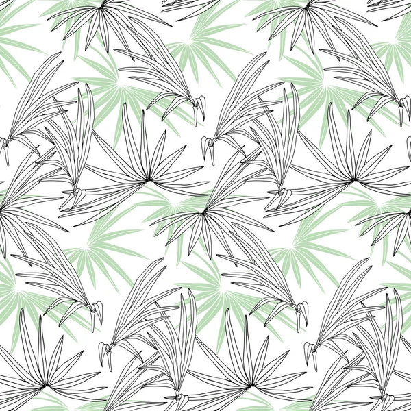 Płynny Wzór Tropikalną Linią Liści Ilustracja Wektora Liść Roślin Palm — Wektor stockowy
