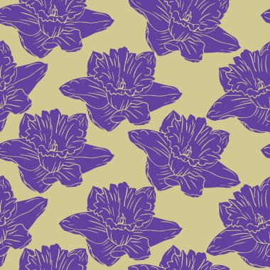 Yüzey tasarımı için bahar çiçeği narsisleri kusursuz desen. Vektör arkaplanı