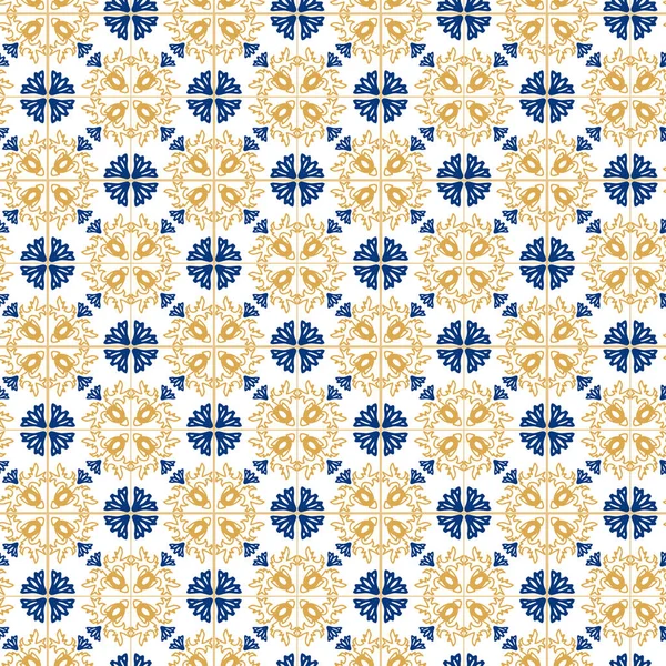 Padrão Sem Costura Geometria Estilo Portugal Ornamento Amarelo Azul Azulejo — Vetor de Stock