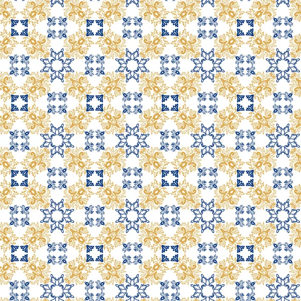 Portekiz Tarzı Sarı Mavi Süslemelerde Geometri Kusursuz Desen Azulejo Vektörü — Stok Vektör