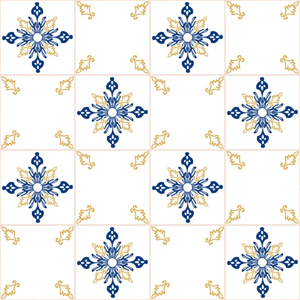 Géométrie Motif Sans Couture Dans Style Portugal Ornement Jaune Bleu — Image vectorielle