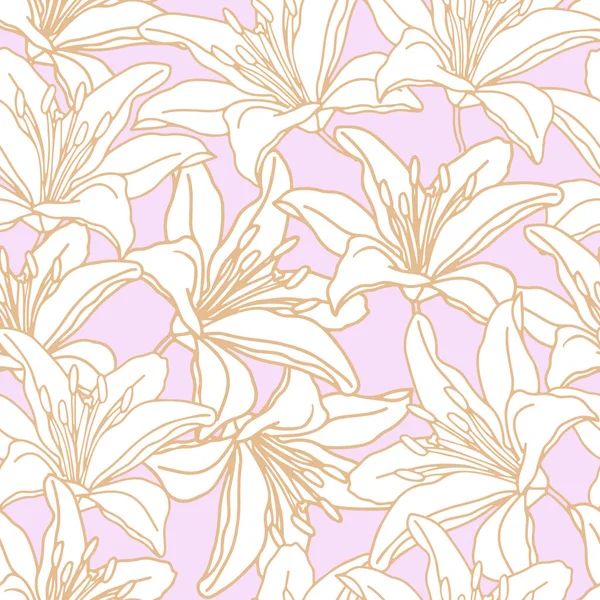 Lily Bloem Hand Getekend Naadloos Patroon Voor Textiel Behang Vectorachtergrond — Stockvector