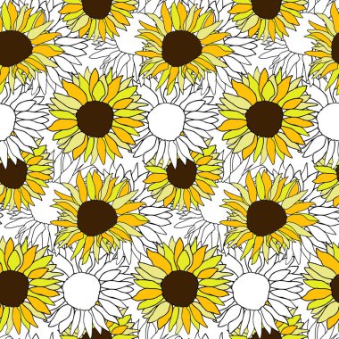 Ayçiçeği başı, tekstil ya da yüzey için kusursuz desen. Vektör arkaplanı