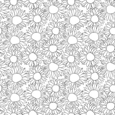 Ayçiçeği başı, tekstil ya da yüzey için kusursuz desen. Vektör arkaplanı