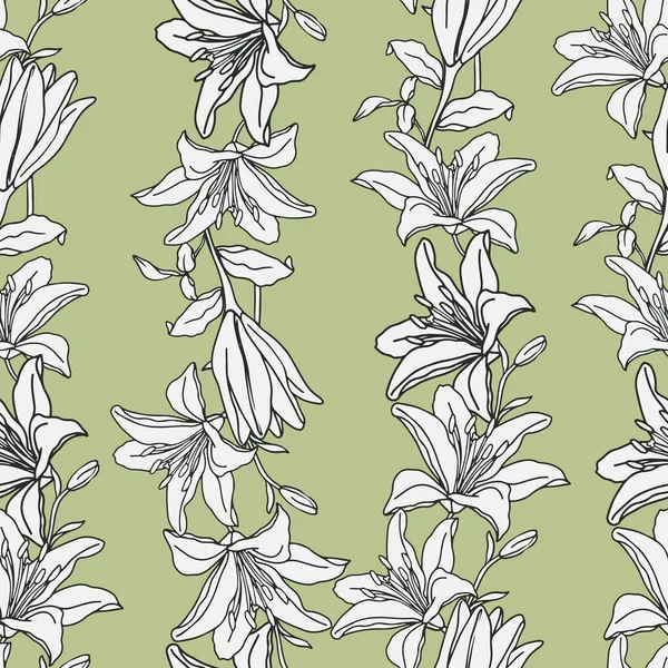 Flor Lirio Dibujado Mano Patrón Sin Costura Para Textiles Papel — Vector de stock