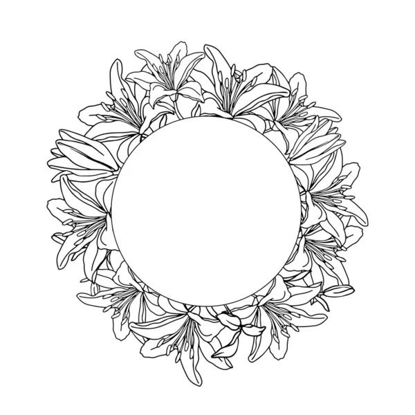 Lily Flower Hand Drawn Wreath Frame Design Card Invitation Vector — Stock Vector
