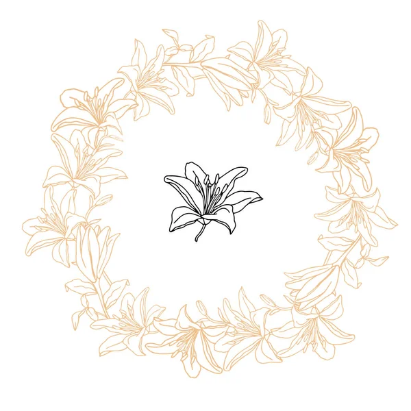 Цветочный Венок Лили Свадебного Дизайна Симпатичная Гирлянда Лилиями — стоковый вектор