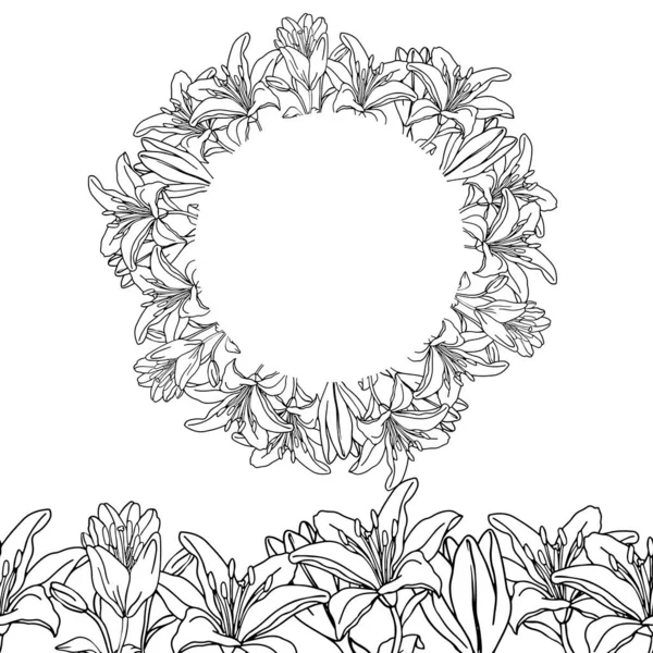 結婚式のデザインのためのユリの花の頭の花輪 ユリとかわいいガーランド — ストックベクタ