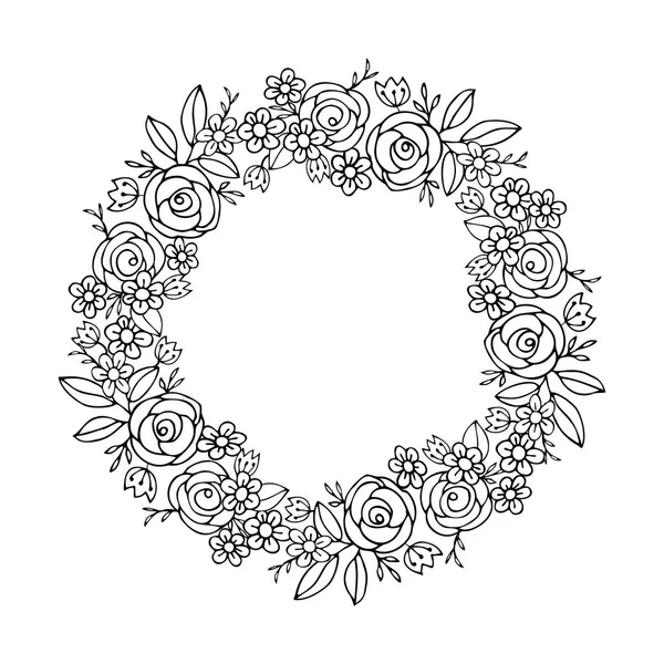 Rose Flower Frame Wedding Invitations Card Floral Frame Greenery Garland — Stock Vector