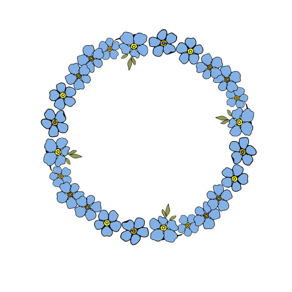 Vergiss Mich Nicht Blaue Frühlingsblume Kreis Kranz Vektor Rahmen — Stockvektor