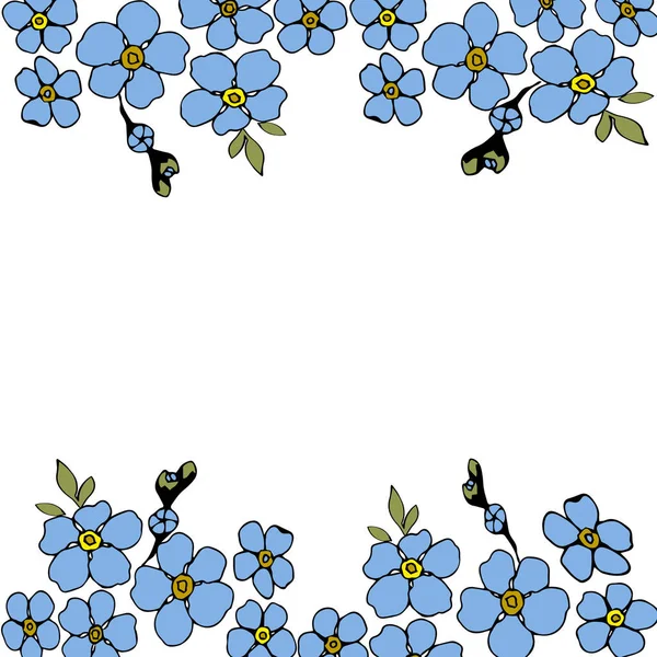 Olvídame Azul Flor Primavera Marco Frontera Para Tarjeta Invitar — Archivo Imágenes Vectoriales