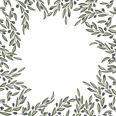 Vektör arka plan ile zeytin ağacı süsle. Vegan gıda illüstrasyon