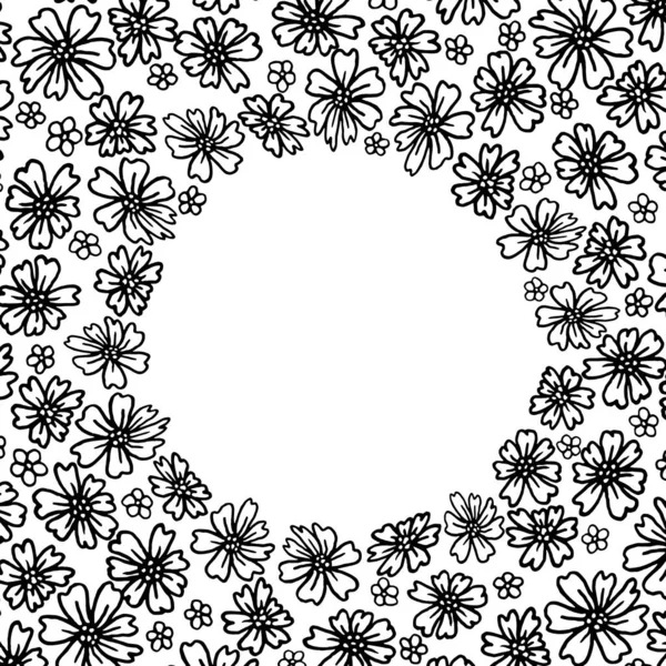手绘矢量素描 叶状花圈框架 问候语 生日卡片的花卉背景 — 图库矢量图片
