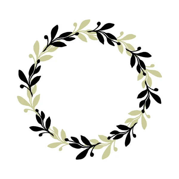 stock vector Floral branch hand drawn silhouette circle wreath, vector illustration frame for card or invitations, isolate on white background