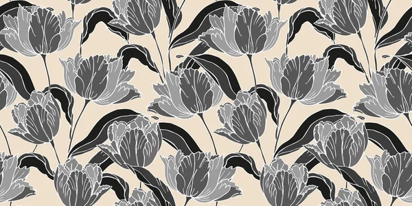 Tulipano Fiore Modello Senza Cuciture Design Tessile Primavera Floreale Vettore — Vettoriale Stock