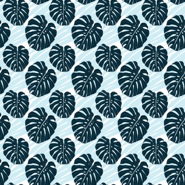 Monstera leaves seamless pattern for textile or wallpapers. Vector tropical leaves background