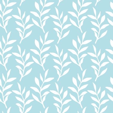 Mavi yapraklar, yüzey tasarımı, tekstil, duvar kağıdı için pürüzsüz desen. Siluet çiçekli elementler, vektör arkaplan